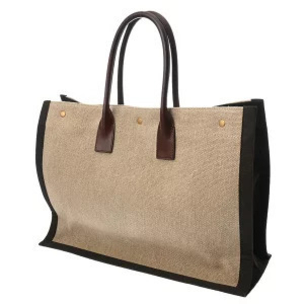 Saint Laurent Tote Gauche Beige Bag Rive Brown Canvas